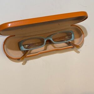 Orange Eyebobs Glasses Case with Blue Reader Glasses